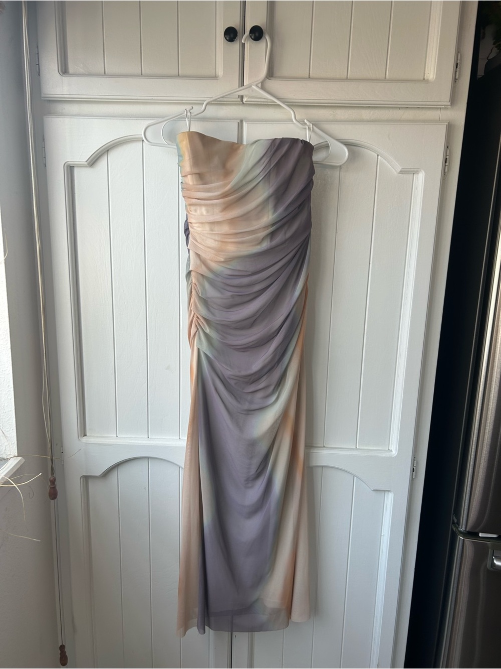 Strapless Ruched Pastel Gradient Evening Dress